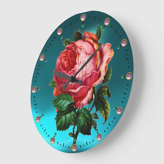 SCHÖNE PINKROSE MIT GEMSTONEN GROßE WANDUHR (Winkel)