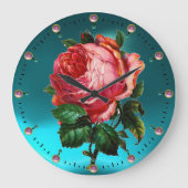 SCHÖNE PINKROSE MIT GEMSTONEN GROßE WANDUHR (Vorderseite)