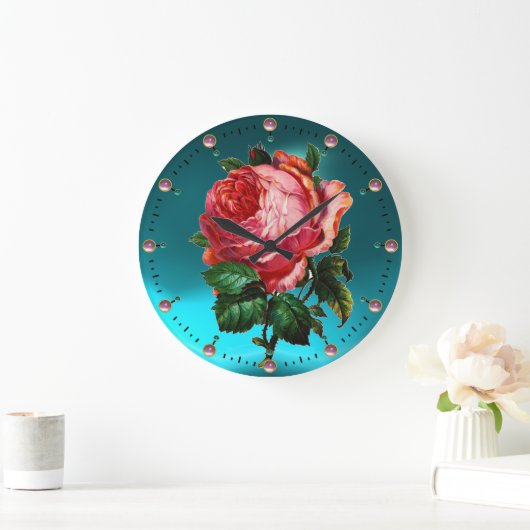 SCHÖNE PINKROSE MIT GEMSTONEN GROßE WANDUHR (Zuhause)