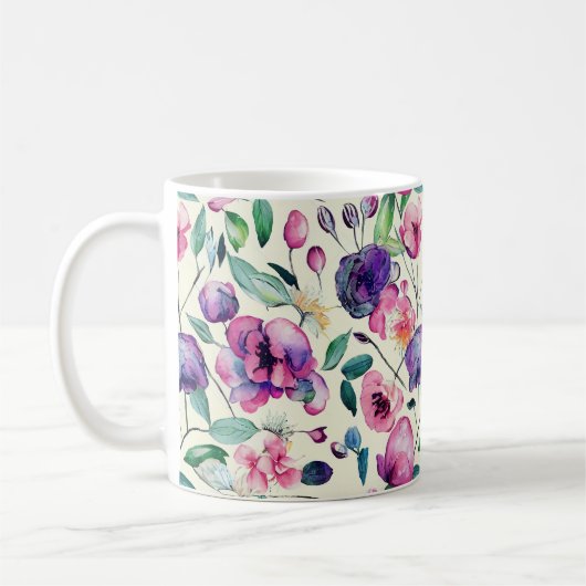 Schöne Pinzen und Lila Blüten Kaffeetasse (Links)