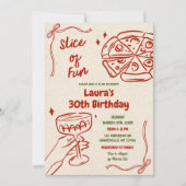 Schöne Pizza und erwachsener Wein zum Geburtstag Einladung (Vorderseite)
