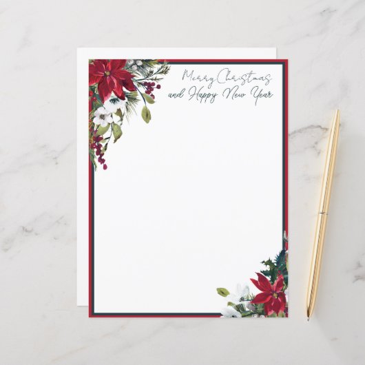 Schöne Poinsettia Rahmen Weihnachten (Vorderseite/Rückseite Beispiel)