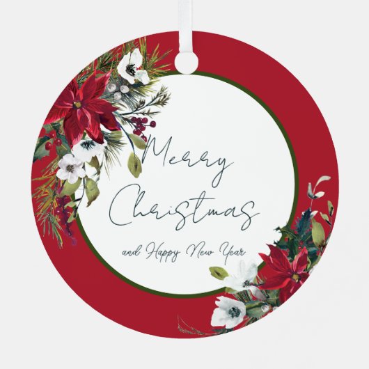 Schöne poinsettia Rahmen Weihnachten Weihnachtsfei Ornament Aus Metall (Rückseite)