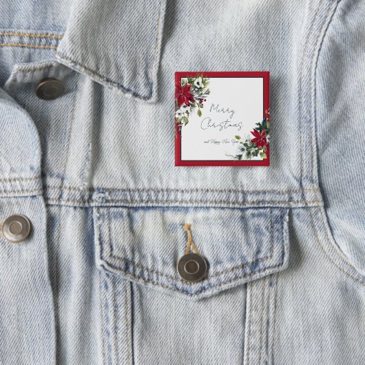 Schöne Poinsettia Rahmen Weihnachtsfeiertag Button (Beispiel)