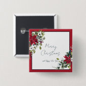 Schöne Poinsettia Rahmen Weihnachtsfeiertag Button (Vorne & Hinten)