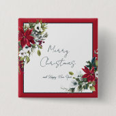 Schöne Poinsettia Rahmen Weihnachtsfeiertag Button (Vorderseite)