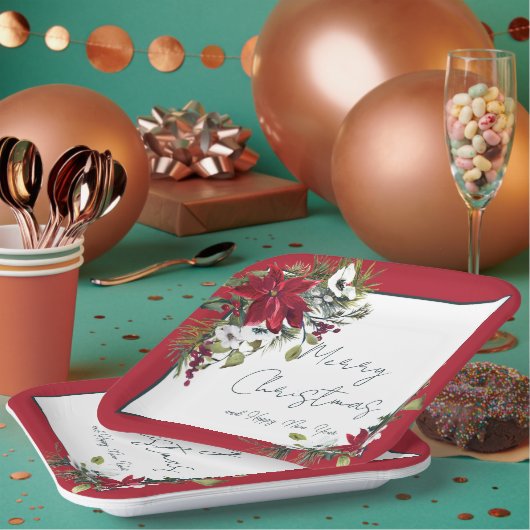 Schöne Poinsettia Rahmen Weihnachtsfeiertag Pappteller (Multi)