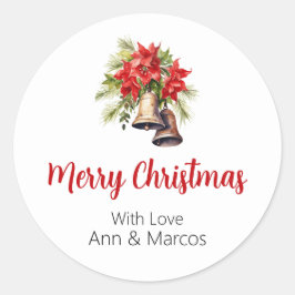 Schöne Poinsettias Grüne Foliage Weihnachten Runder Aufkleber