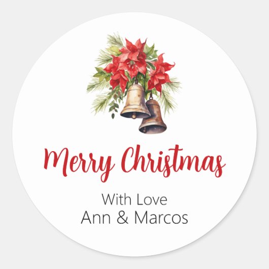 Schöne Poinsettias Grüne Foliage Weihnachten Runder Aufkleber (Vorderseite)