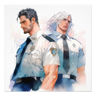 Schöne Polizisten Wasserfarbenanime Fotodruck