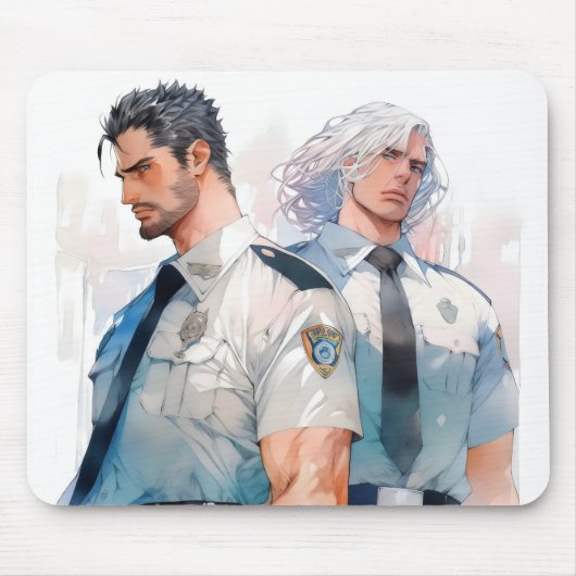Schöne Polizisten Wasserfarbenanime Mousepad (Vorne)