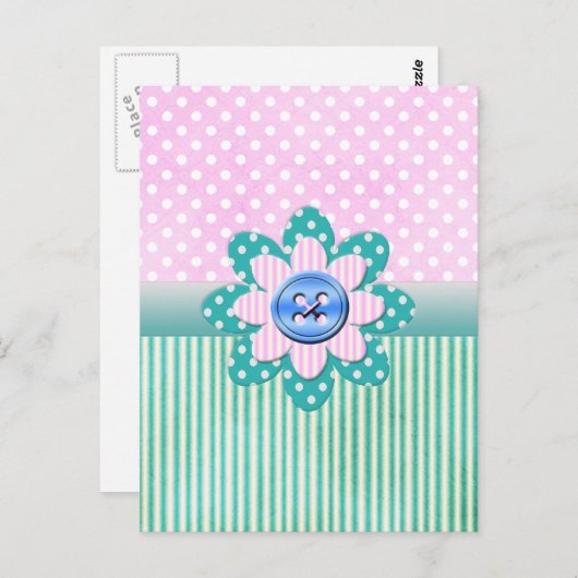 Schöne Polka Punkte in weichen rosa und blauen Str Postkarte (Vorne/Hinten)