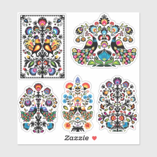 Schöne polnische Folklore Wycinanki Set 5 Aufkleber (Blatt)