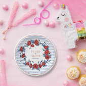 Schöne Poppy Wreath Floral & Stripes Hochzeit Pappteller (Party)