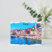 Schöne Porto Portugal Panoramasicht Watercolor Postkarte (Stehend Vorderseite)