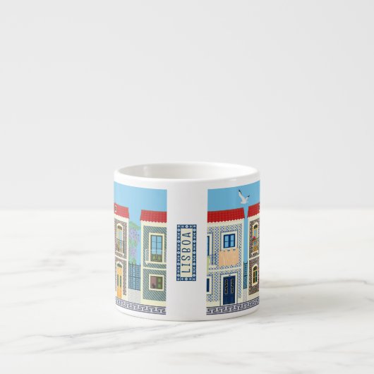 Schöne portugiesische Häuser mit Fliesen oder Azul Espressotasse (Vorderseite)