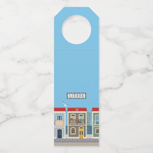 Schöne portugiesische Häuser mit Fliesen oder Azul Flaschenanhänger (Vorderseite)