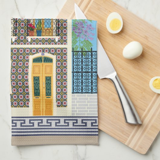 Schöne portugiesische Häuser mit Fliesen oder Azul Geschirrtuch (Viertel Falte)