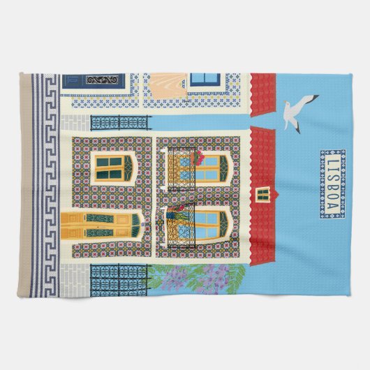 Schöne portugiesische Häuser mit Fliesen oder Azul Geschirrtuch (Horizontal)