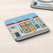 Schöne portugiesische Häuser mit Fliesen oder Azul Getränkeuntersetzer (Linke Seite)