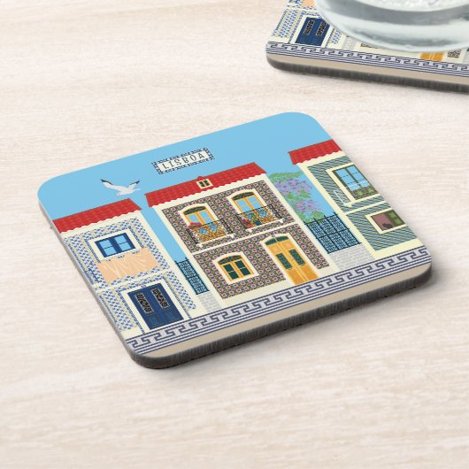 Schöne portugiesische Häuser mit Fliesen oder Azul Getränkeuntersetzer (Linke Seite)