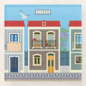 Schöne portugiesische Häuser mit Fliesen oder Azul Glasuntersetzer (Vorderseite)