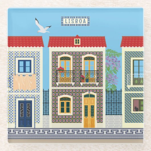 Schöne portugiesische Häuser mit Fliesen oder Azul Glasuntersetzer (Vorderseite)