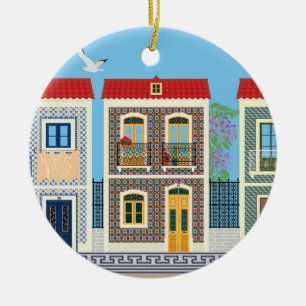 Schöne portugiesische Häuser mit Fliesen oder Azul Keramik Ornament