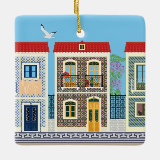 Schöne portugiesische Häuser mit Fliesen oder Azul Keramikornament (Vorderseite)