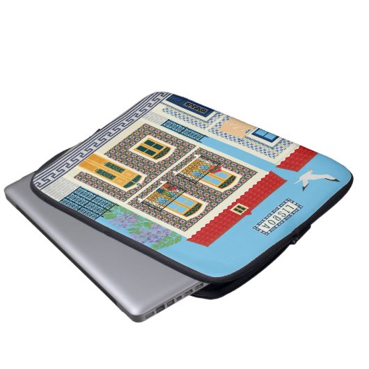 Schöne portugiesische Häuser mit Fliesen oder Azul Laptopschutzhülle (Vorne Knopf)