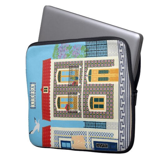 Schöne portugiesische Häuser mit Fliesen oder Azul Laptopschutzhülle (Vorderseite Links)