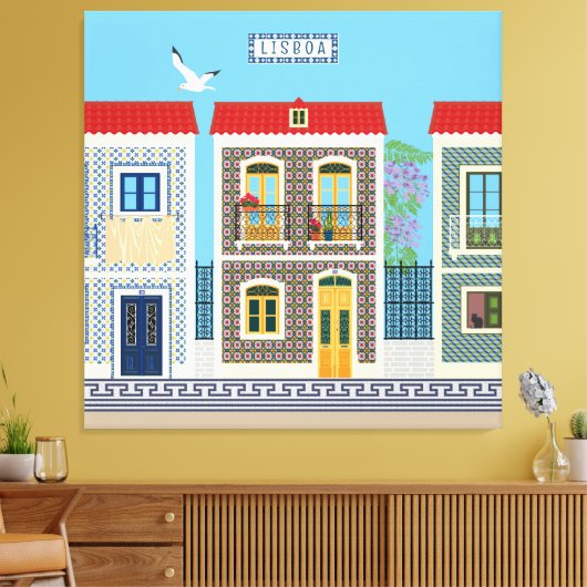 Schöne portugiesische Häuser mit Fliesen oder Azul Leinwanddruck (Insitu (Wohnzimmer))