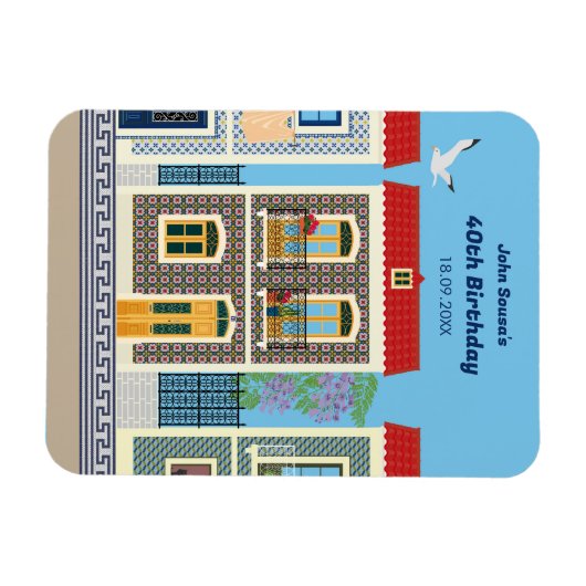 Schöne portugiesische Häuser mit Fliesen oder Azul Magnet (Horizontal)