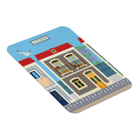 Schöne portugiesische Häuser mit Fliesen oder Azul Magnet (Rechte Seite)