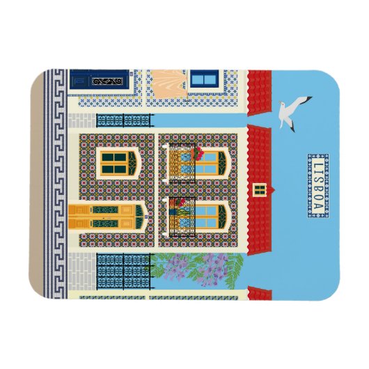 Schöne portugiesische Häuser mit Fliesen oder Azul Magnet (Horizontal)