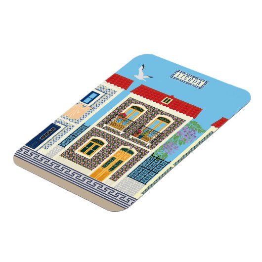 Schöne portugiesische Häuser mit Fliesen oder Azul Magnet (Linke Seite)