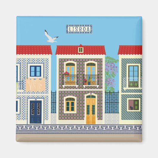 Schöne portugiesische Häuser mit Fliesen oder Azul Magnet (Vorne)