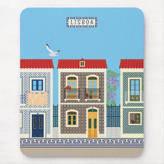 Schöne portugiesische Häuser mit Fliesen oder Azul Mousepad (Vorne)