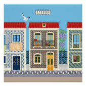 Schöne portugiesische Häuser mit Fliesen oder Azul Poster (Vorderseite)