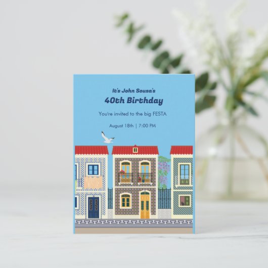 Schöne portugiesische Häuser mit Fliesen oder Azul Postkarte (Stehend Vorderseite)