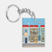 Schöne portugiesische Häuser mit Fliesen oder Azul Schlüsselanhänger (Vorderseite links)