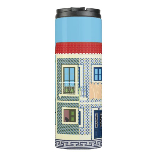 Schöne portugiesische Häuser mit Fliesen oder Azul Thermosbecher (Rückseite)