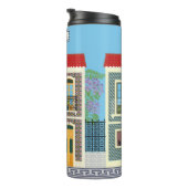 Schöne portugiesische Häuser mit Fliesen oder Azul Thermosbecher (Nach rechts gedreht)