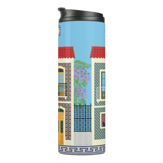 Schöne portugiesische Häuser mit Fliesen oder Azul Thermosbecher (Nach rechts gedreht)