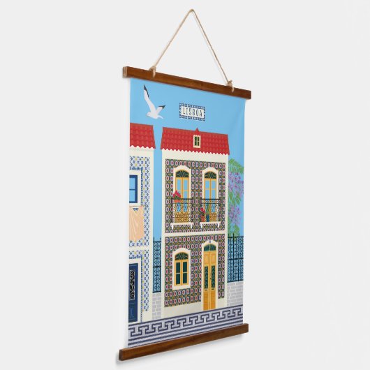 Schöne portugiesische Häuser mit Fliesen oder Azul Wandteppich Mit Holzrahmen (Gewinkelt)