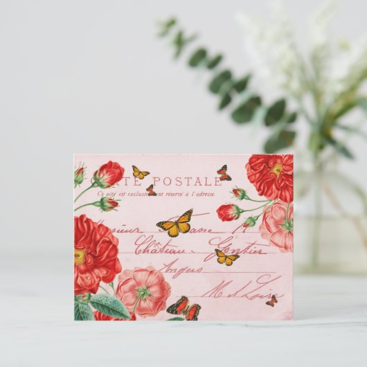 Schöne Postkarte mit Blumen und Schmetterlingen (Stehend Vorderseite)