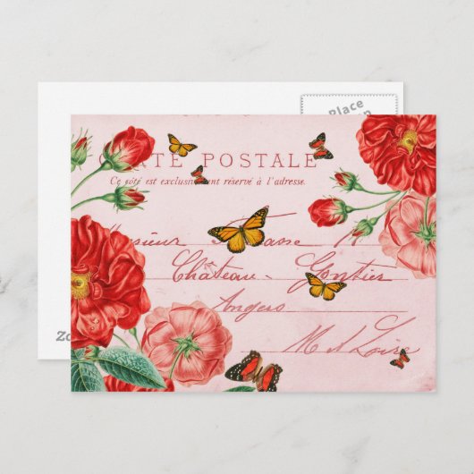 Schöne Postkarte mit Blumen und Schmetterlingen (Vorne/Hinten)