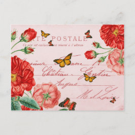 Schöne Postkarte mit Blumen und Schmetterlingen
