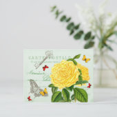 Schöne Postkarte mit Rose und Schmetterlingen (Stehend Vorderseite)