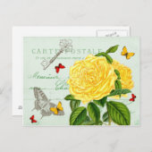 Schöne Postkarte mit Rose und Schmetterlingen (Vorne/Hinten)